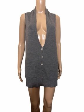 Eileen Fisher Gray Sleeveless Long Cardigan Vest Minimalist Button Front